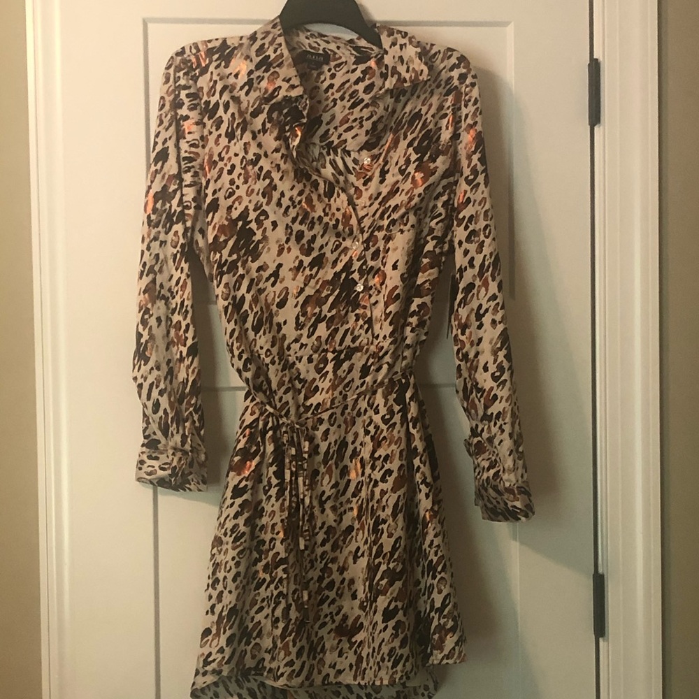 Animal print shirt dress w/ light metallic shimmer